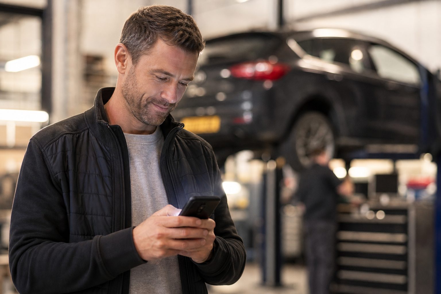 Customer checking live repair status on their phone
